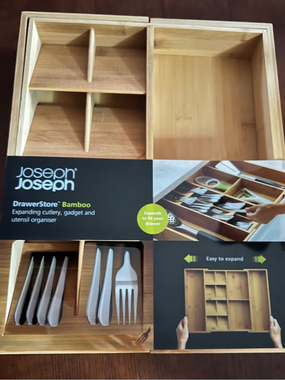 Joseph Joseph DrawerStore Bamboo Expandable Cutlery utensil and Gadget Organizer